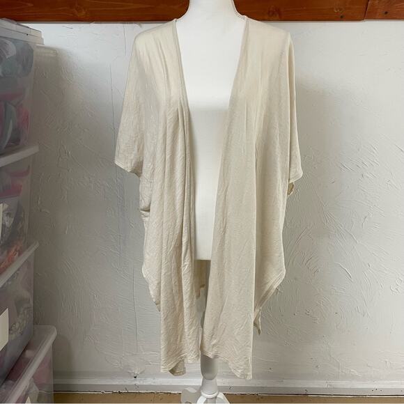 Blank Page White Draped Front Kimono Short Sleeve Cardigan Sweater Womens L - Picture 1 of 8